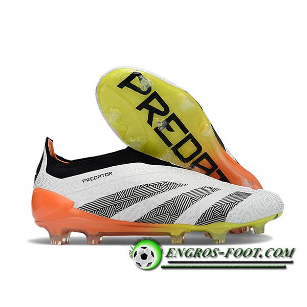 Adidas Chaussures de Foot PREDATOR ELITE LACELESS BOOTS FG Blanc/Gris/Orange