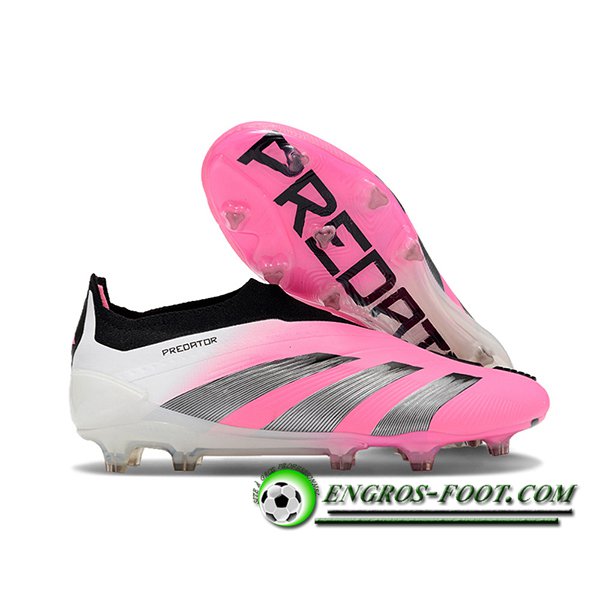 Adidas Chaussures de Foot PREDATOR ELITE LACELESS BOOTS FG Rose/Gris/Blanc