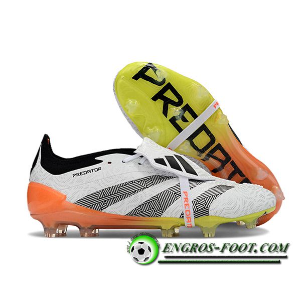 Adidas Chaussures de Foot Predator Elite Tongue FG Blanc/Gris/Orange