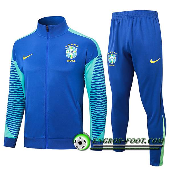 Ensemble Survetement de Foot Veste Foot Brésil Bleu/Vert 2024/2025