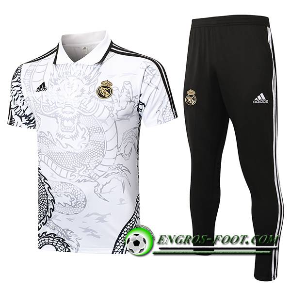 Ensemble Polo Foot Real Madrid Blanc/Gris/Noir 2024/2025