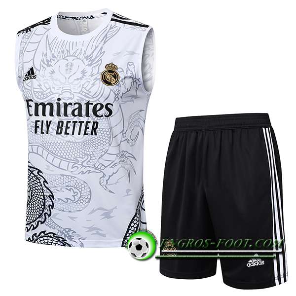 Ensemble Training Debardeur Real Madrid Blanc/Gris/Noir 2024/2025