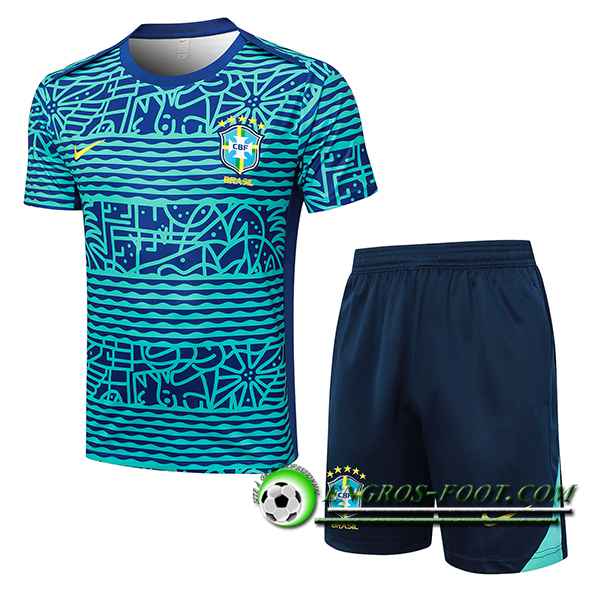 Ensemble Training T-Shirts Brésil Bleu/Vert 2024/2025 -02