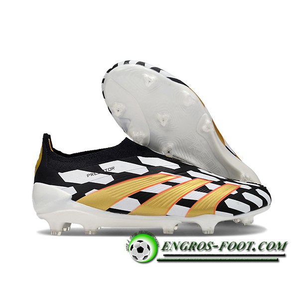 Adidas Chaussures de Foot PREDATOR ELITE LACELESS BOOTS FG Noir/Blanc/Jaune