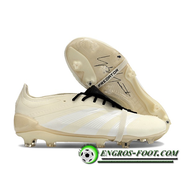 Adidas Chaussures de Foot Predator Elite Tongue FG Beige/Blanc