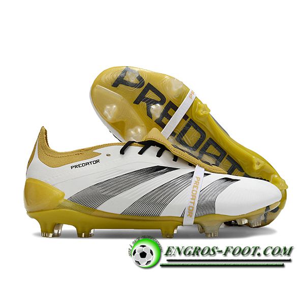 Adidas Chaussures de Foot Predator Elite Tongue FG Blanc/Jaune/Gris