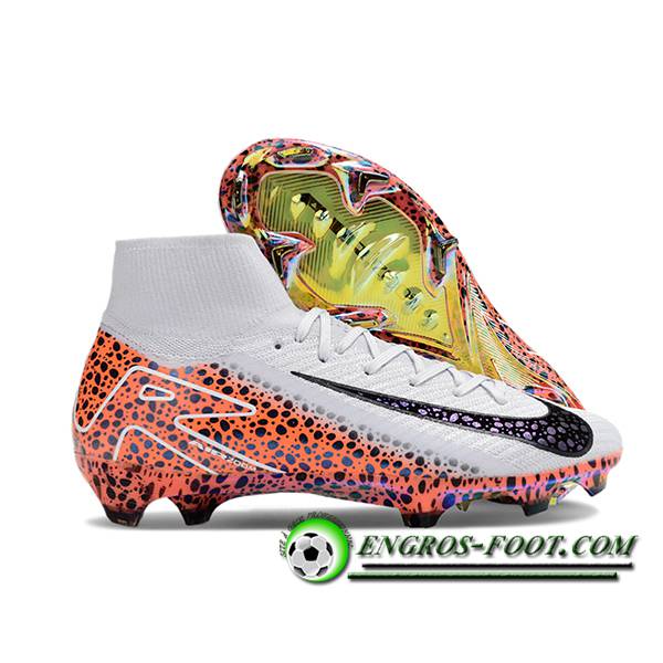 Nike Chaussures de Foot Air Zoom Mercurial Superfly IIX Elite FG Blanc/Noir/Orange