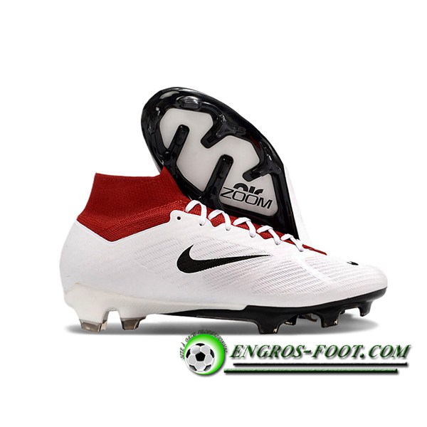 Nike Chaussures de Foot Air Zoom Mercurial Superfly IX Elite T90 FG Blanc/Rouge/Noir