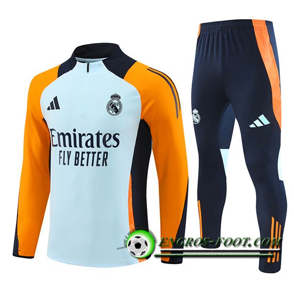 Ensemble Survetement de Foot Real Madrid Bleu/Noir/Orange 2024/2025