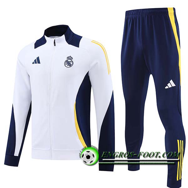 Ensemble Survetement de Foot Veste Foot Real Madrid Blanc/Bleu/Jaune 2024/2025