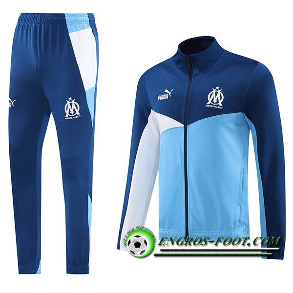 Ensemble Survetement de Foot Veste Foot Marseille Bleu/Blanc 2024/2025