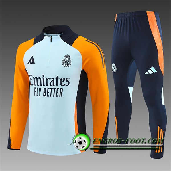 Ensemble Survetement de Foot Real Madrid Enfant Bleu/Noir/Orange 2024/2025