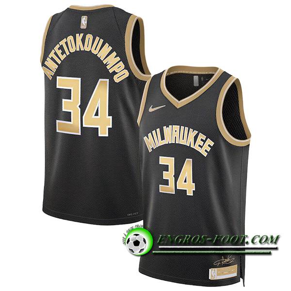 Maillot Milwaukee Bucks (ANTETOKOUNMPO #34) 2024/25 Noir/Jaune