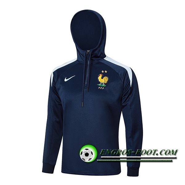 Ensemble Survetement Veste A Capuche Coupe-Vent France Bleu Foncé 2024/2025 -03