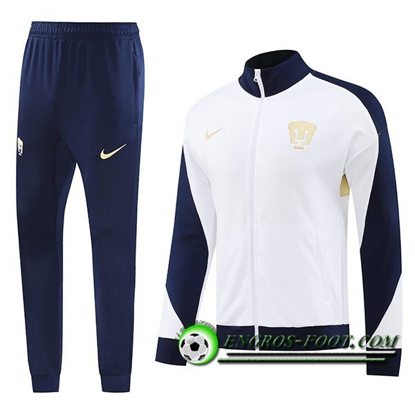 Ensemble Survetement de Foot Veste Foot Pumas UNAM Blanc/Bleu/Jaune 2024/2025