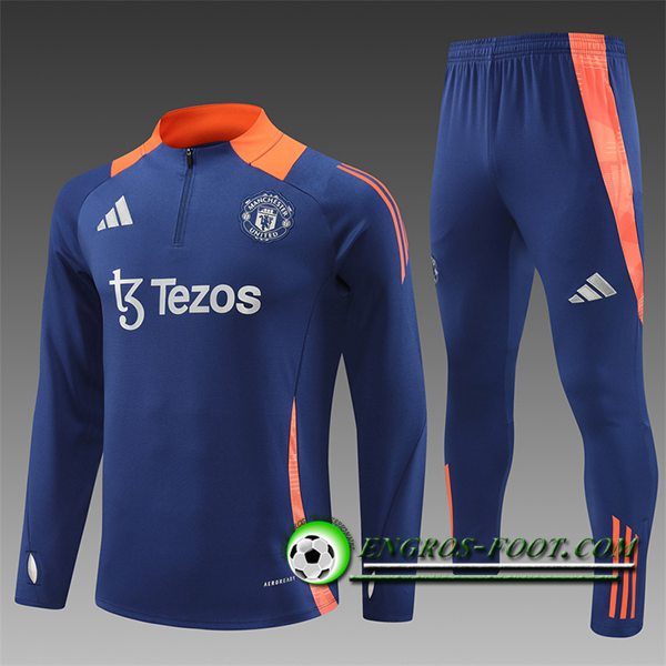 Ensemble Survetement de Foot Manchester United Enfant Bleu/Orange 2024/2025