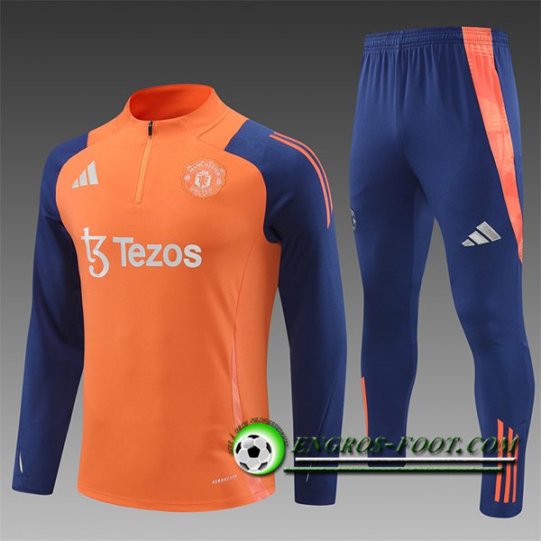 Ensemble Survetement de Foot Manchester United Enfant Orange/Bleu 2024/2025