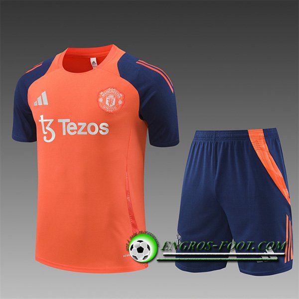Ensemble Training T-Shirts Manchester United Enfant Orange/Bleu 2024/2025