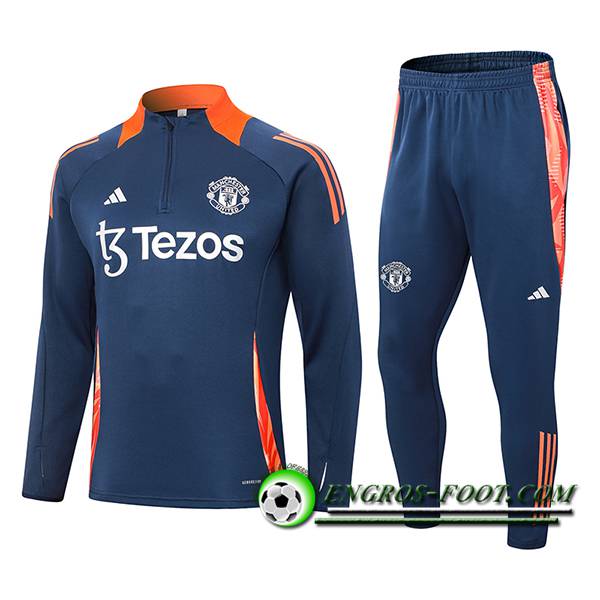 Ensemble Survetement de Foot Manchester United Bleu/Orange 2024/2025 -02