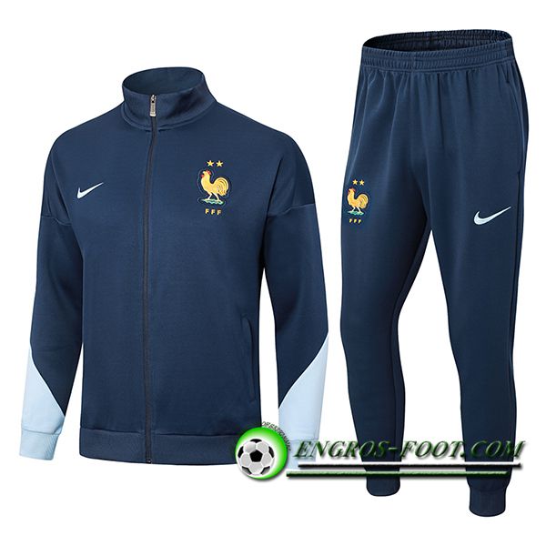 Ensemble Survetement de Foot Veste Foot France Bleu Royal 2024/2025 -03