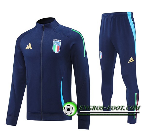 Ensemble Survetement de Foot Veste Foot Italie Bleu Royal 2024/2025