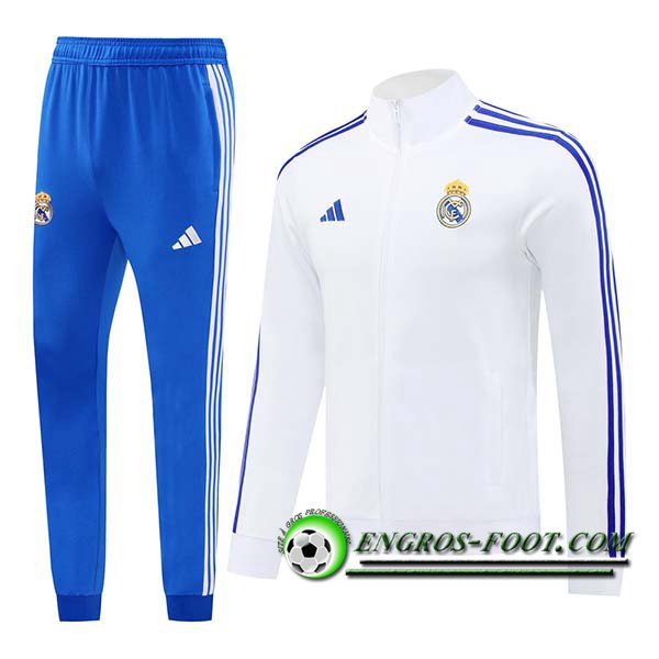 Ensemble Survetement de Foot Veste Foot Real Madrid Blanc/Bleu 2024/2025