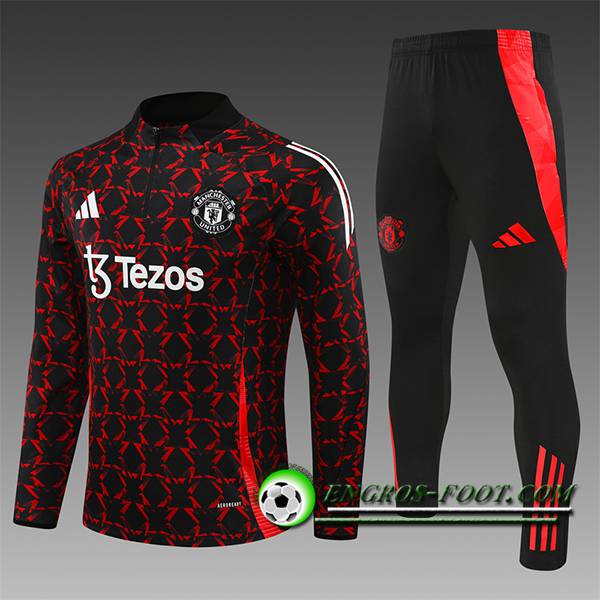 Ensemble Survetement de Foot Manchester United Enfant Noir/Rouge 2024/2025