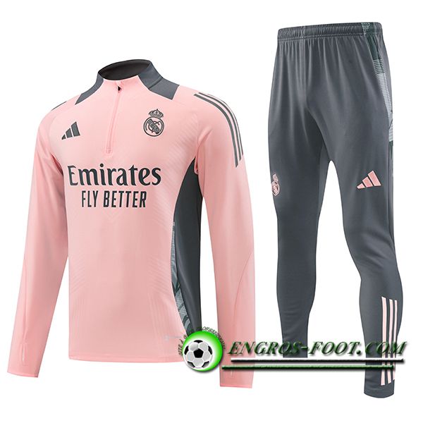 Ensemble Survetement de Foot Real Madrid Enfant Rose/Gris 2024/2025