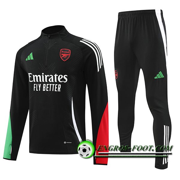 Ensemble Survetement de Foot Arsenal Enfant Noir/Vert/Rouge 2024/2025