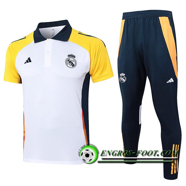 Ensemble Polo Foot Real Madrid Blanc/Jaune/Bleu 2024/2025