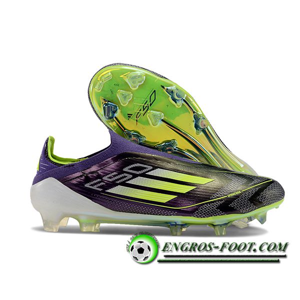 Adidas Chaussures de Foot F50 Elite Laceless FG Noir/Vert/Pourpre