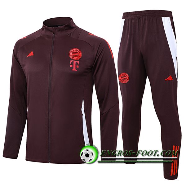 Ensemble Survetement de Foot Veste Foot Bayern Munich Brun/Rouge 2024/2025