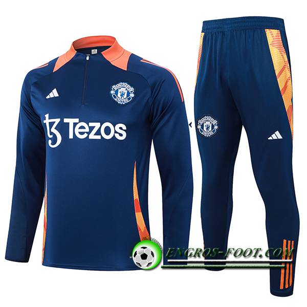 Ensemble Survetement de Foot Manchester United Bleu/Orange 2024/2025 -03