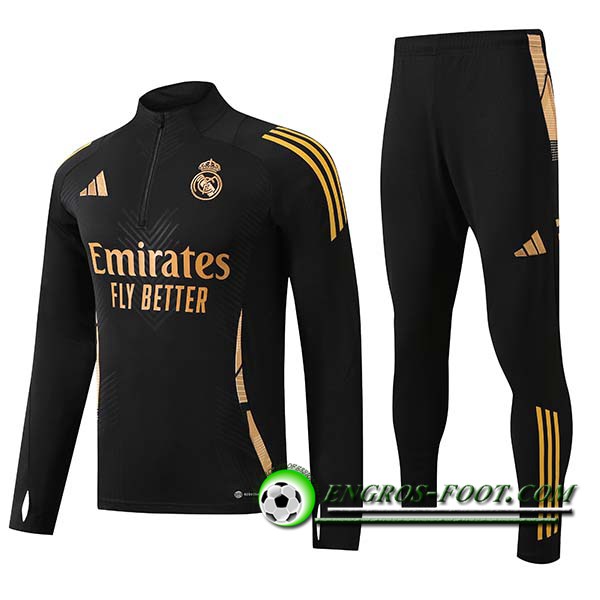 Ensemble Survetement de Foot Real Madrid Noir/Jaune 2024/2025-02