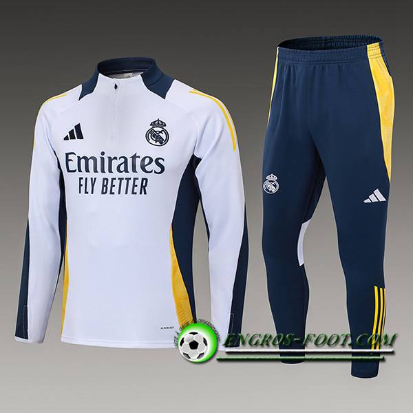 Ensemble Survetement de Foot Real Madrid Enfant Blanc/Bleu/Jaune 2024/2025 -02