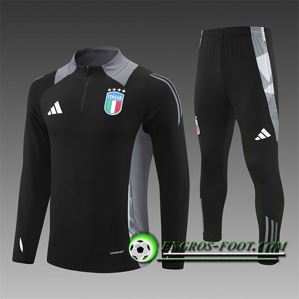 Ensemble Survetement de Foot Italie Enfant Noir/Gris 2024/2025 -02