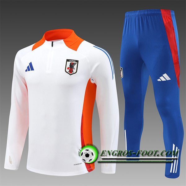 Ensemble Survetement de Foot Japon Enfant Blanc/Orange/Bleu 2024/2025