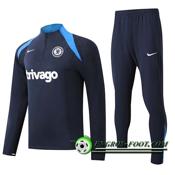 Ensemble Survetement de Foot FC Chelsea Enfant Noir/Bleu 2024/2025