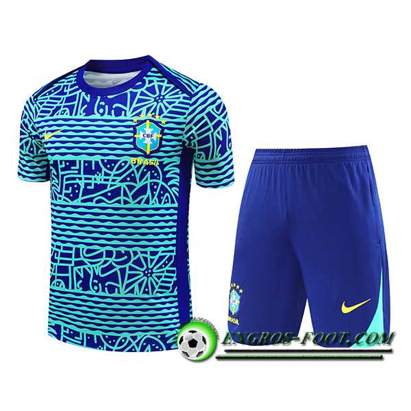 Ensemble Training T-Shirts Brésil Bleu/Vert 2024/2025 -03