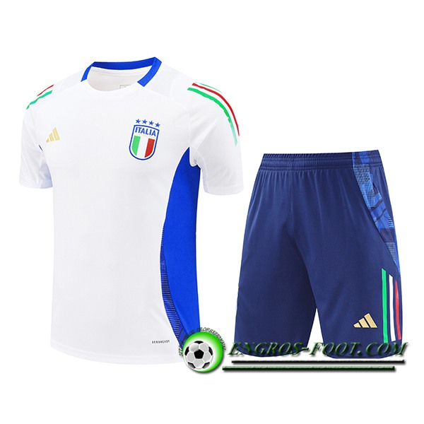 Ensemble Training T-Shirts Italie Blanc/Bleu 2024/2025