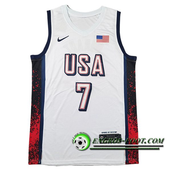 Maillot USA (DURANT #7) 2024/25 Blanc/Noir/Rouge