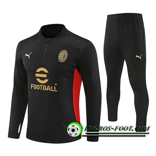 Ensemble Survetement de Foot Milan AC Noir/Rouge/Jaune 2024/2025