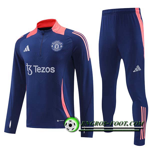 Ensemble Survetement de Foot Manchester United Bleu/Rose 2024/2025