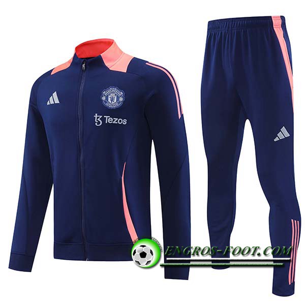 Ensemble Survetement de Foot Veste Foot Manchester United Bleu/Rose 2024/2025