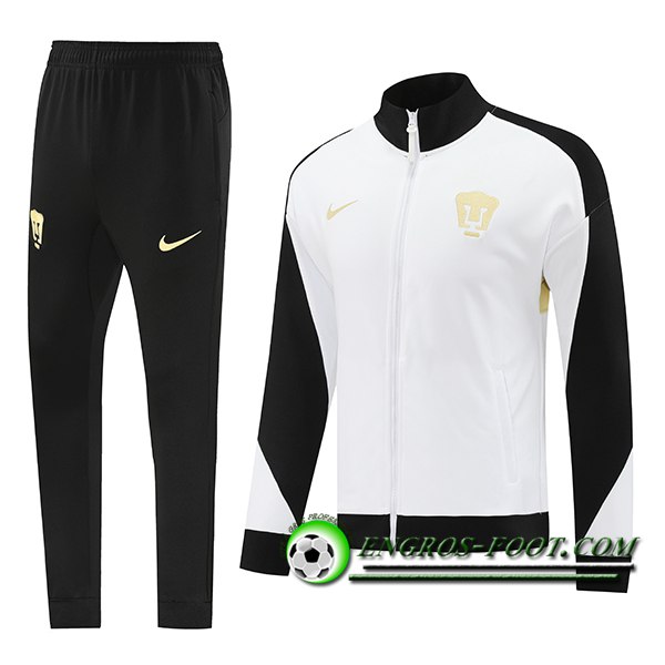 Ensemble Survetement de Foot Veste Foot Pumas UNAM Blanc/Noir/Jaune 2024/2025