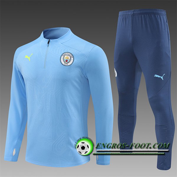 Ensemble Survetement de Foot Manchester City Enfant Bleu Clair 2024/2025