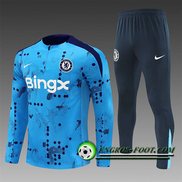 Ensemble Survetement de Foot FC Chelsea Enfant Bleu Clair 2024/2025