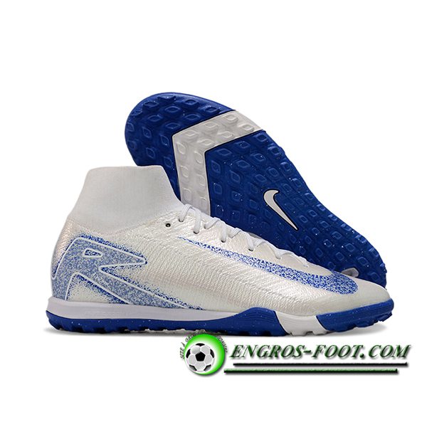 Nike Chaussures de Foot Air Zoom Mercurial Superfly X Elite TF Blanc/Bleu