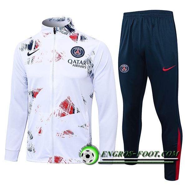 Ensemble Survetement de Foot Veste Foot PSG Blanc 2024/2025