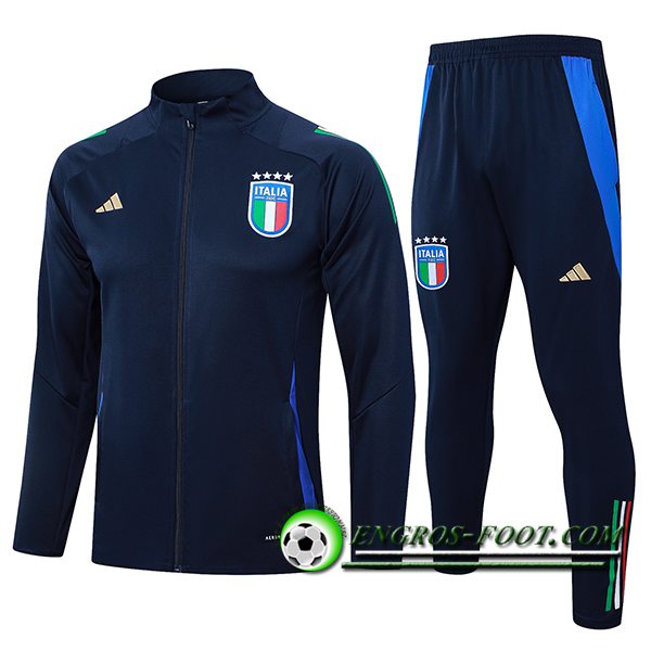 Ensemble Survetement de Foot Veste Foot Italie Bleu Foncé 2024/2025